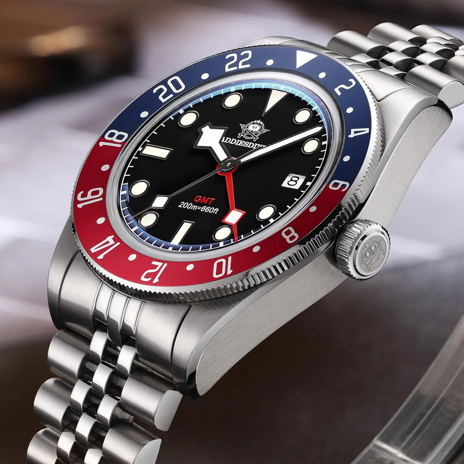 ADDIESDIVE GMT Watches for Men Dive Water-Resistance Luminous Analog GMT Quartz Watch