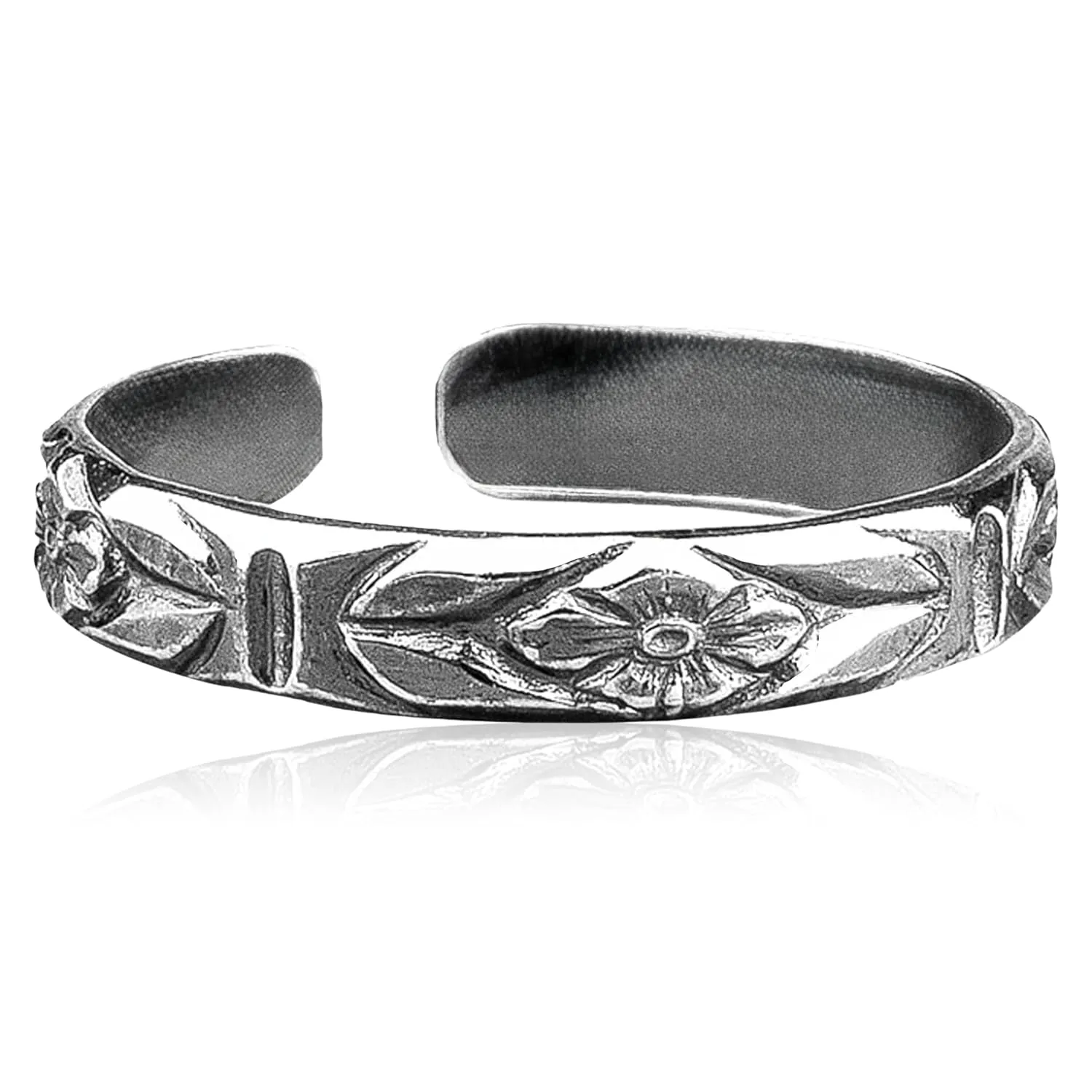 Adjustable Daisy Chain Floral Midi Knuckle Ring in Oxidized Black Sterling Silver (Medium (3-3.5))