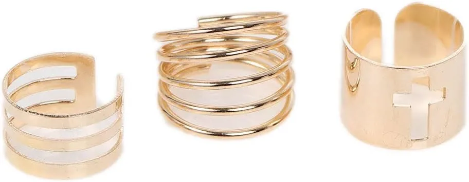 Adjustable Women's Band Knuckle Midi Ring Set Gold Tone Cross & St charm original