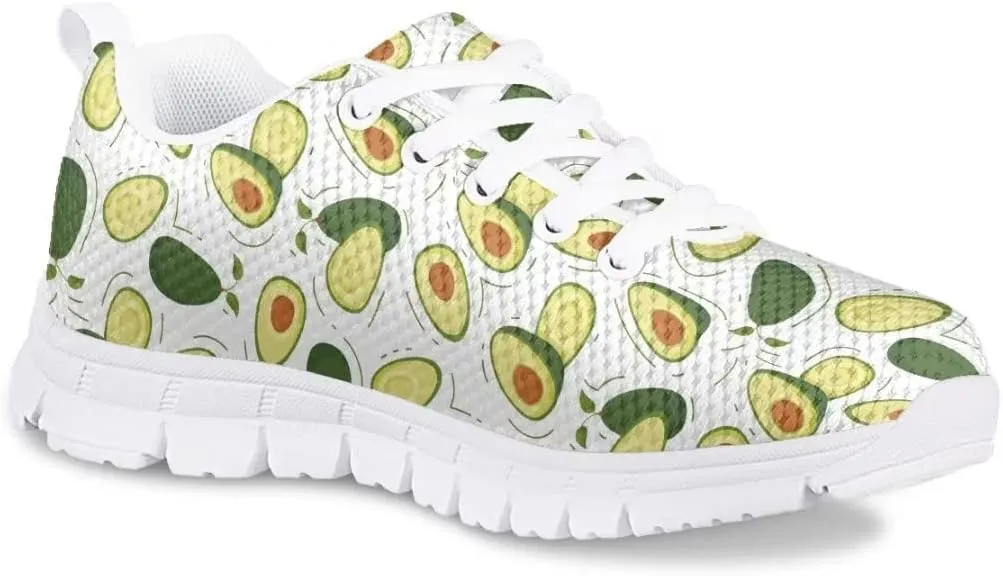 AmzPrint Cute Cartoon Fruit Print Mexican Avocado Shoes for Girls Fashion Lightweight Mesh Upper Lace-Up Flat Sneakers 10.5