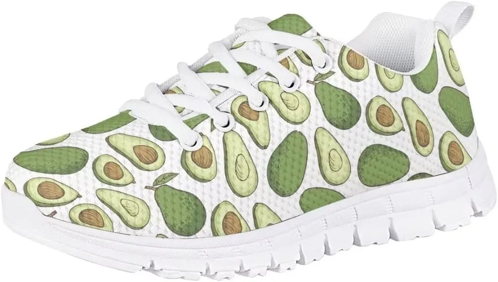 AmzPrint Cute Cartoon Fruit Print Mexican Avocado Shoes for Girls Fashion Lightweight Mesh Upper Lace-Up Flat Sneakers 10.5
