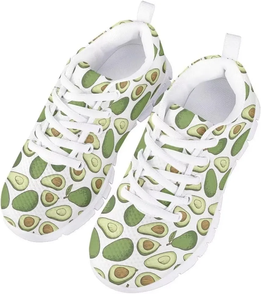 AmzPrint Cute Cartoon Fruit Print Mexican Avocado Shoes for Girls Fashion Lightweight Mesh Upper Lace-Up Flat Sneakers 10.5
