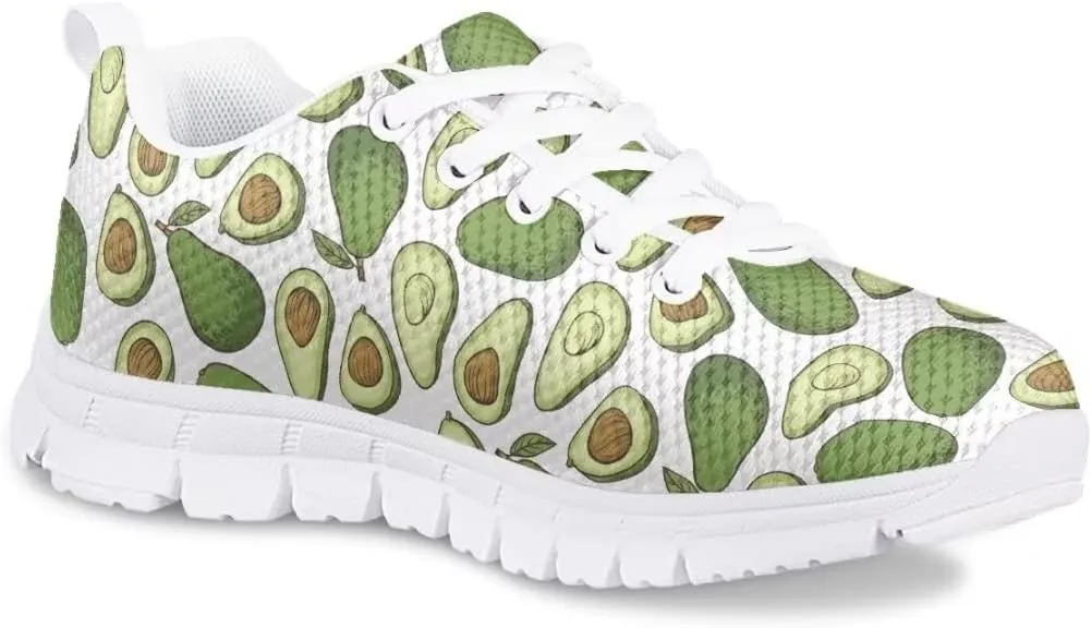 AmzPrint Cute Cartoon Fruit Print Mexican Avocado Shoes for Girls Fashion Lightweight Mesh Upper Lace-Up Flat Sneakers 10.5