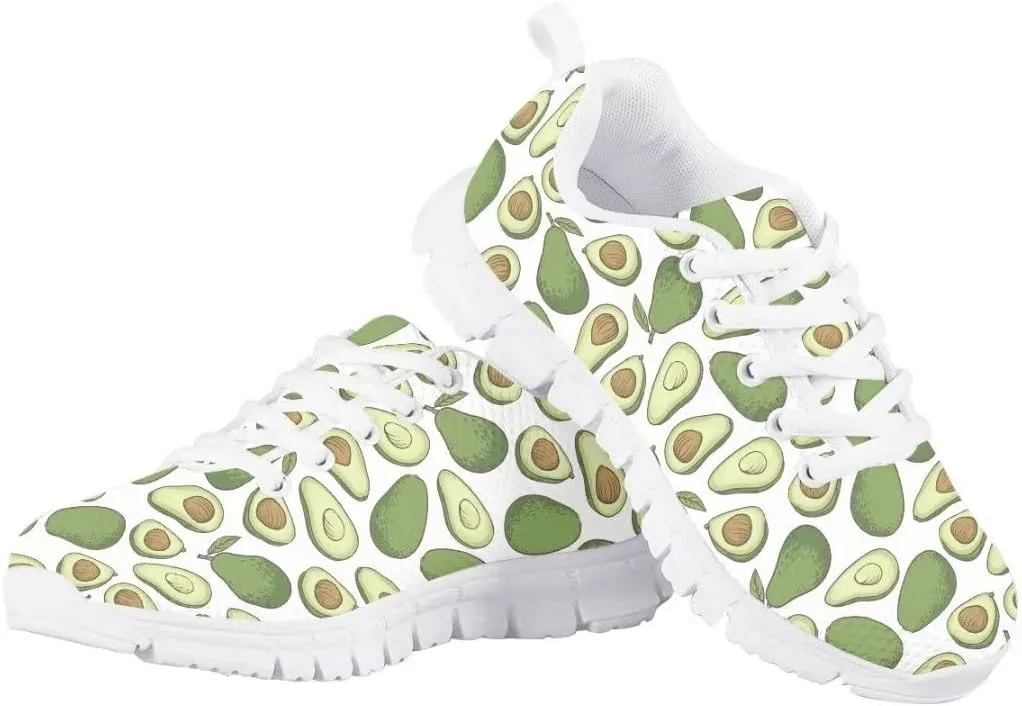 AmzPrint Cute Cartoon Fruit Print Mexican Avocado Shoes for Girls Fashion Lightweight Mesh Upper Lace-Up Flat Sneakers 10.5