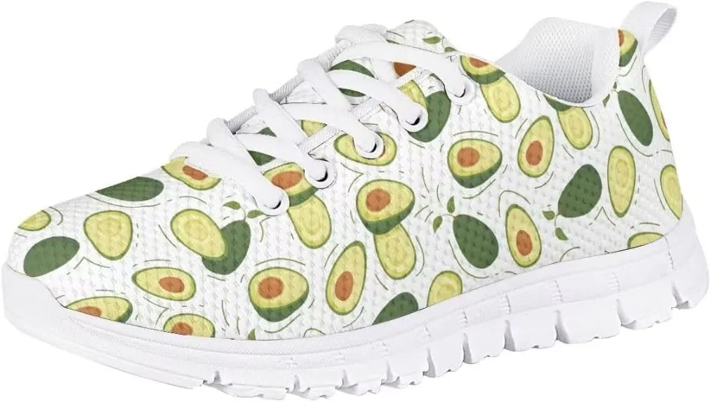 AmzPrint Cute Cartoon Fruit Print Mexican Avocado Shoes for Girls Fashion Lightweight Mesh Upper Lace-Up Flat Sneakers 10.5