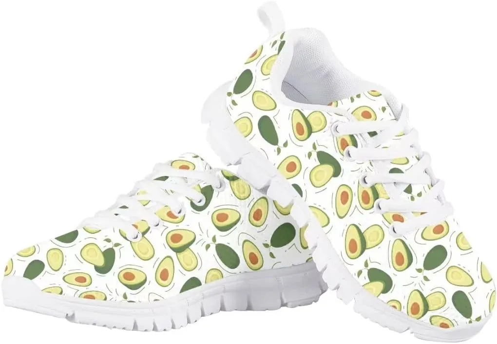 AmzPrint Cute Cartoon Fruit Print Mexican Avocado Shoes for Girls Fashion Lightweight Mesh Upper Lace-Up Flat Sneakers 10.5