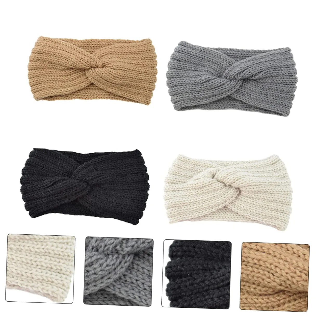 Angoily 4pcs Knitted Cross Wide-edged Hair Band for Women Warm Ear Protection Headgear Knitting Hairband Stylish Accessory for Winter Wear