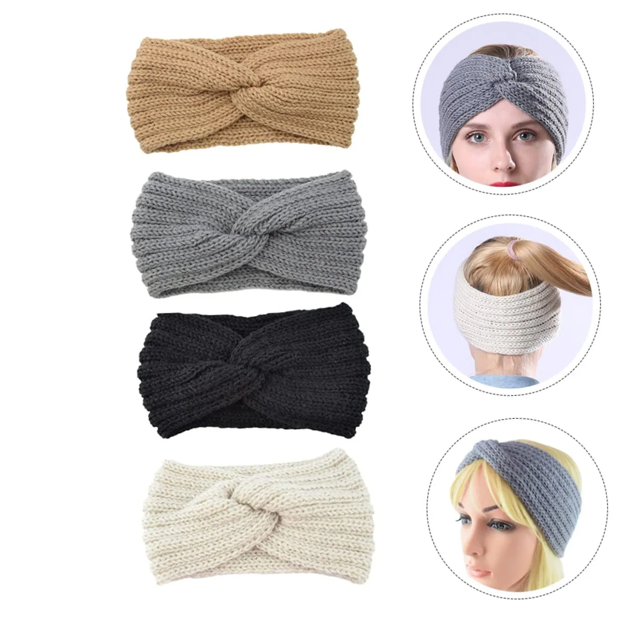 Angoily 4pcs Knitted Cross Wide-edged Hair Band for Women Warm Ear Protection Headgear Knitting Hairband Stylish Accessory for Winter Wear