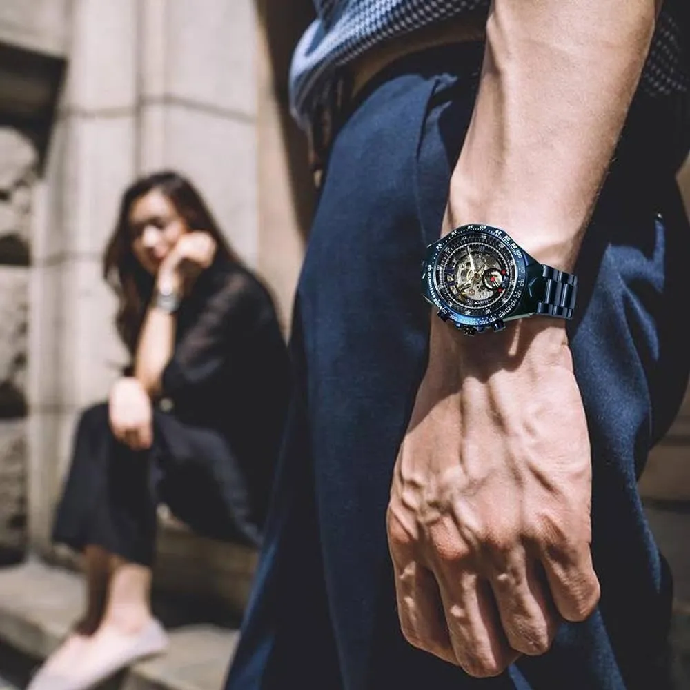 Automatic Mechanical Gold Watch Men Big Case Luxury Fashion Skeleton Luminous Watches Waterproof
