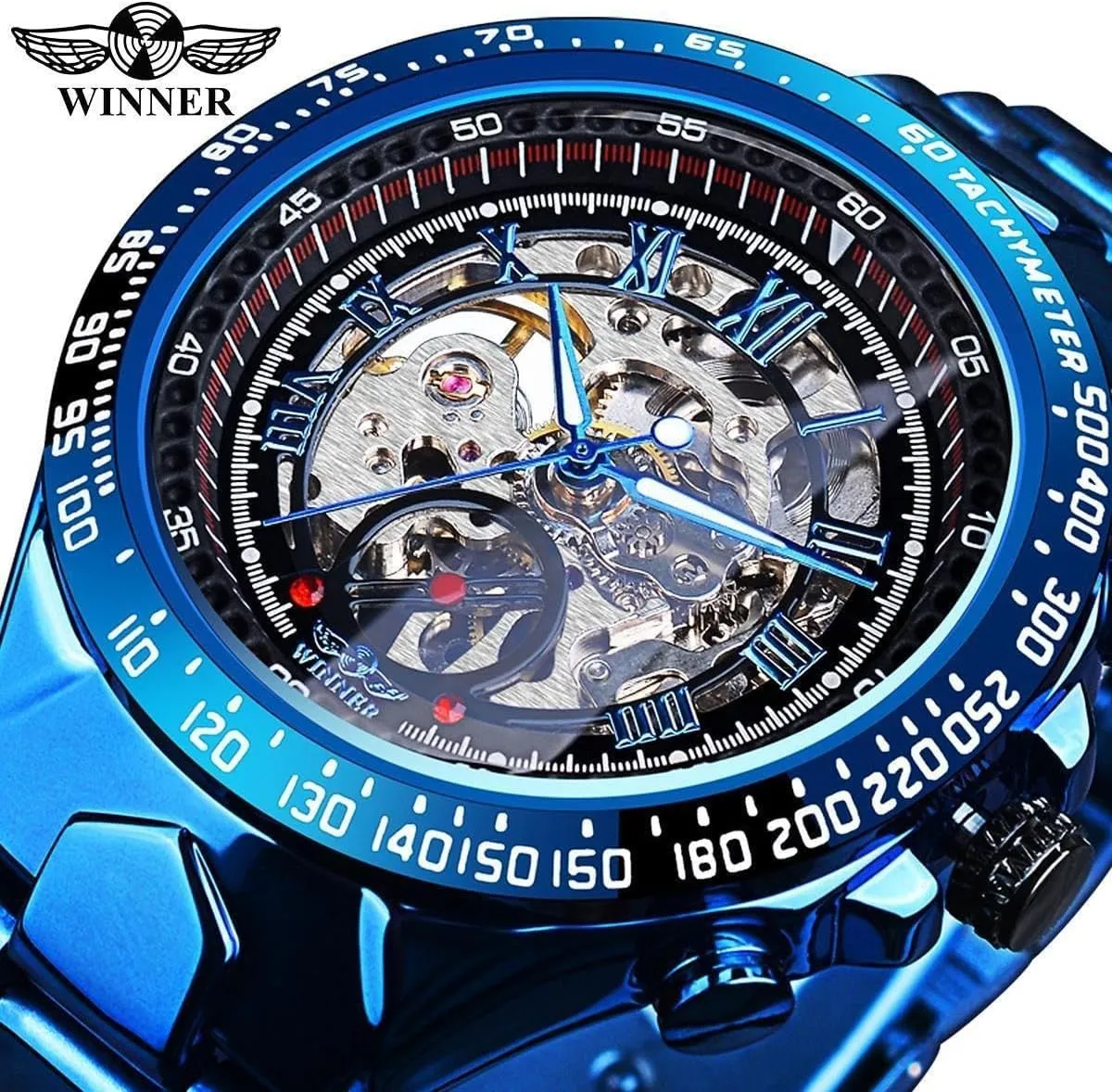 Automatic Mechanical Gold Watch Men Big Case Luxury Fashion Skeleton Luminous Watches Waterproof