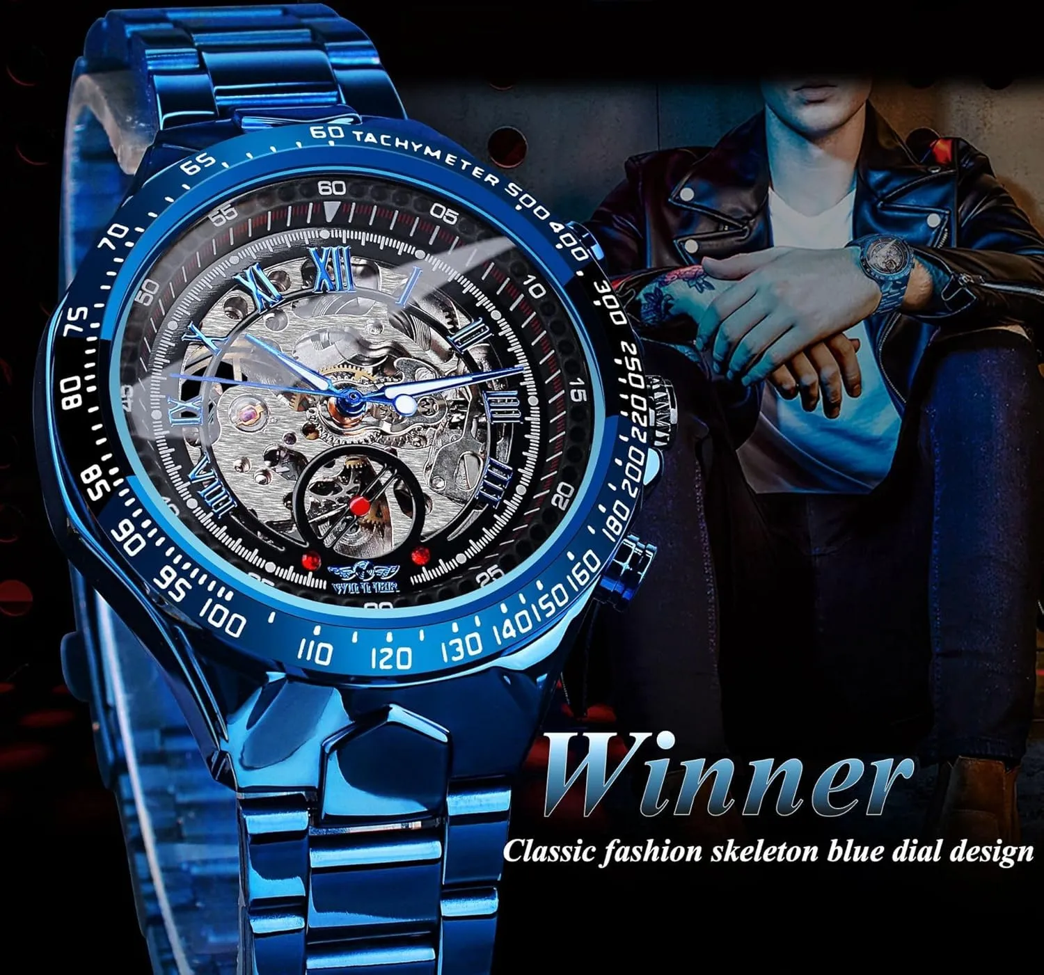 Automatic Mechanical Gold Watch Men Big Case Luxury Fashion Skeleton Luminous Watches Waterproof