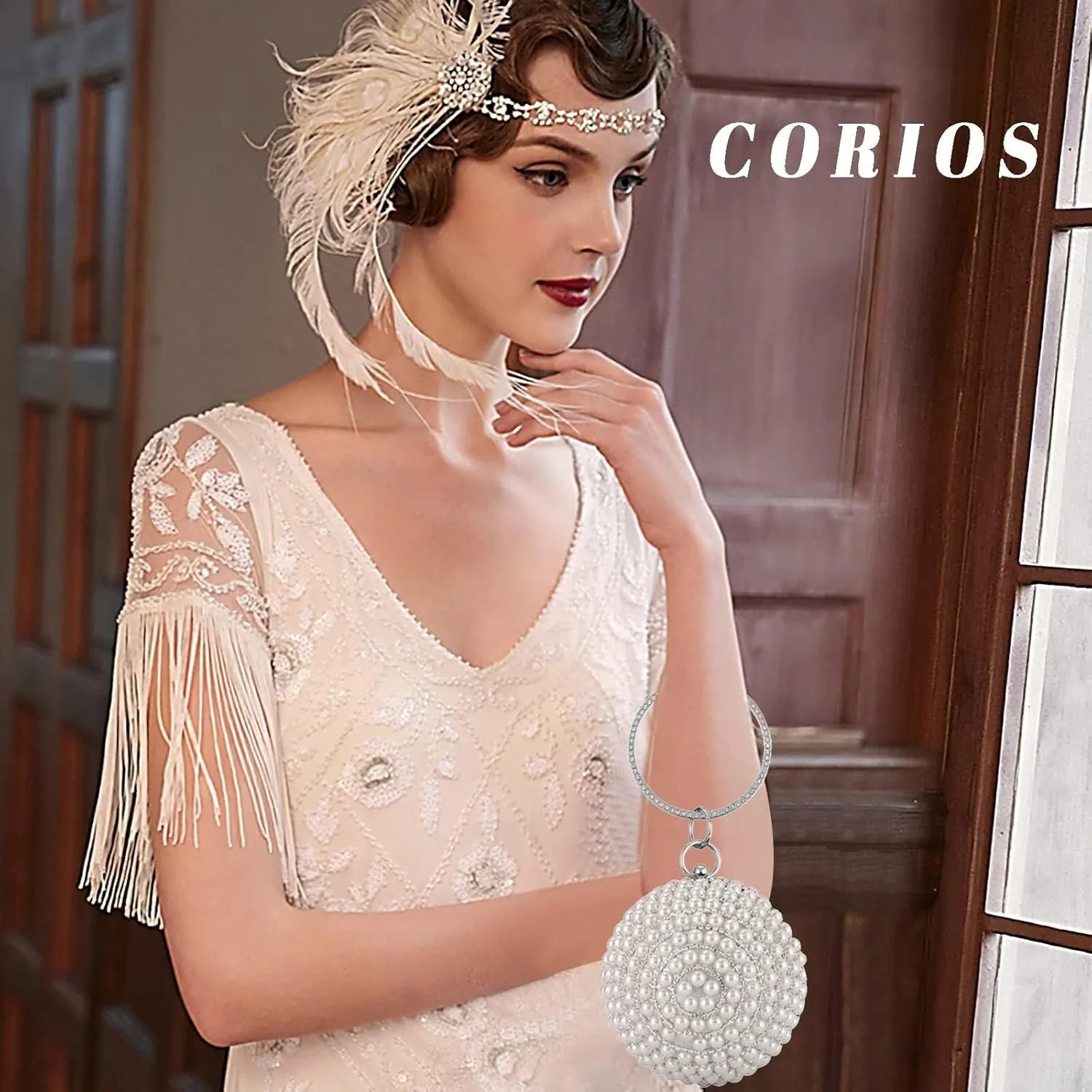 Beaded Pearl Clutch Shoulder Bridal Wedding Purse Women's Round Ball Clutch Purse Rhinestones Evening Handbag