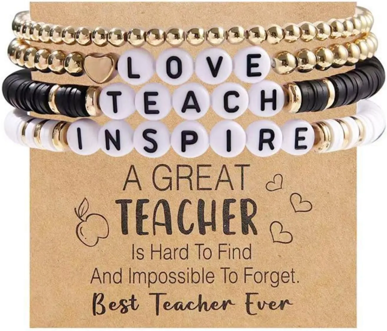 Beaded Teacher Stackable Bracelets for Women Bohemian Handmade Colorful Polymer Clay Love Teach Inspire Heishi Letter Stretch Bracelets for Teacher Appreciation Back to School Trendy Jewelry