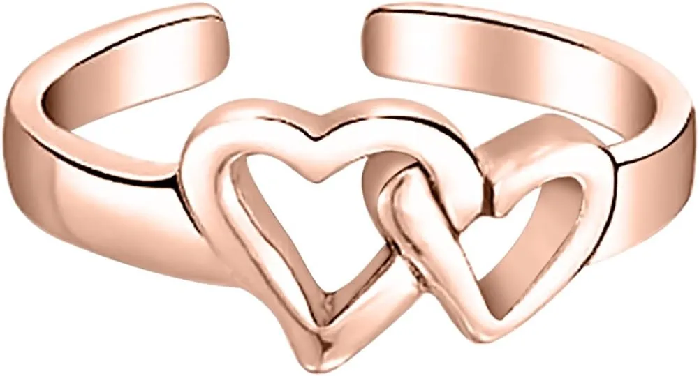 Beautiful Adjustable Double Open Heart Midi Ring 14K Rose Gold Over .925 Sterling Silver Toe Rings For Women