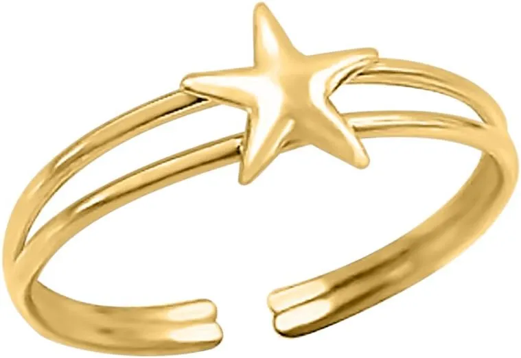 Beautiful Adjustable Star Toe Finger Ring 14k Yellow Gold Over .925 Sterling Silver Midi Ring