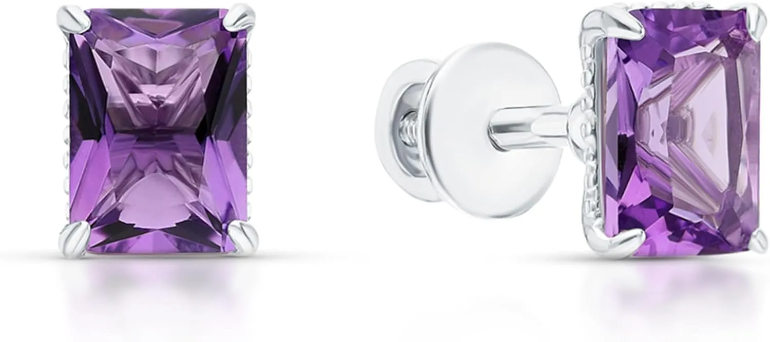 Beautiful Emerald Cut Amethyst Earrings, 14K Gold Purple Rectangle Stud Earrings, Birthstone Studs, Gemstone (6.00ct) Earrings, Gift for her.