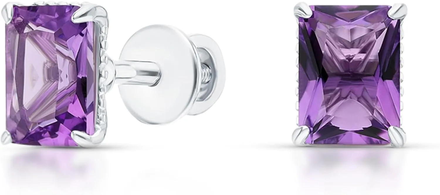 Beautiful Emerald Cut Amethyst Earrings, 14K Gold Purple Rectangle Stud Earrings, Birthstone Studs, Gemstone (6.00ct) Earrings, Gift for her.