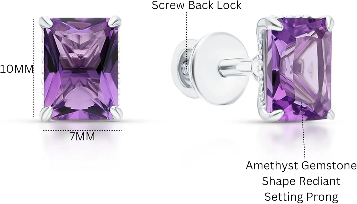 Beautiful Emerald Cut Amethyst Earrings, 14K Gold Purple Rectangle Stud Earrings, Birthstone Studs, Gemstone (6.00ct) Earrings, Gift for her.