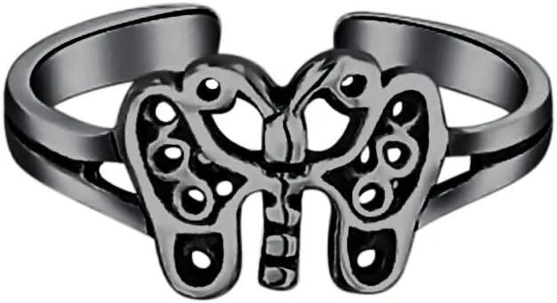 Beautiful Filigree Butterfly Toe Ring Adjustable 14K Black Gold Over .925 Sterling Silver Midi Ring