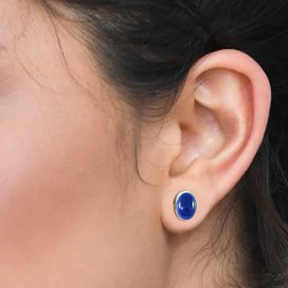 Beautiful Oval Shape Lapis-Lazuli Gemstone Stud Earrings