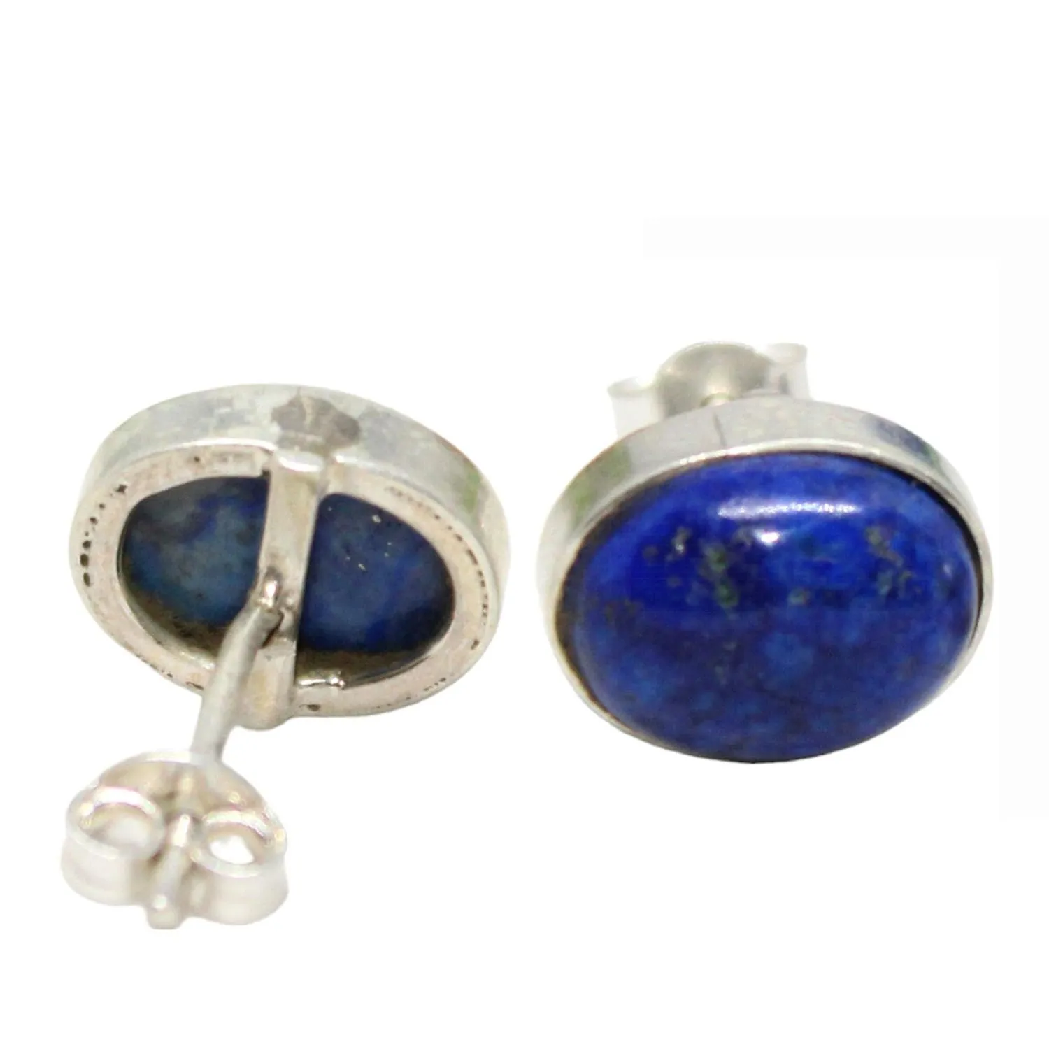 Beautiful Oval Shape Lapis-Lazuli Gemstone Stud Earrings