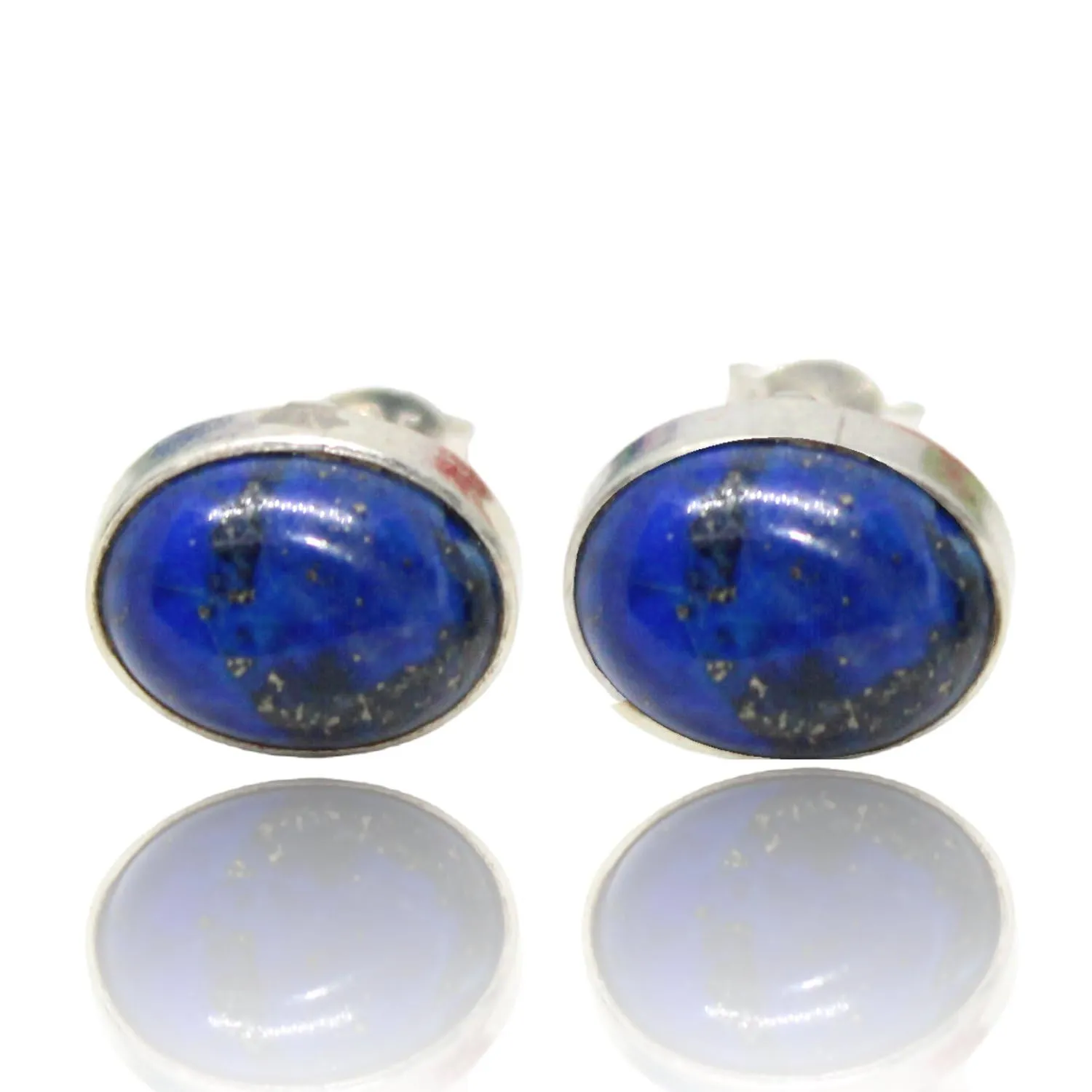 Beautiful Oval Shape Lapis-Lazuli Gemstone Stud Earrings