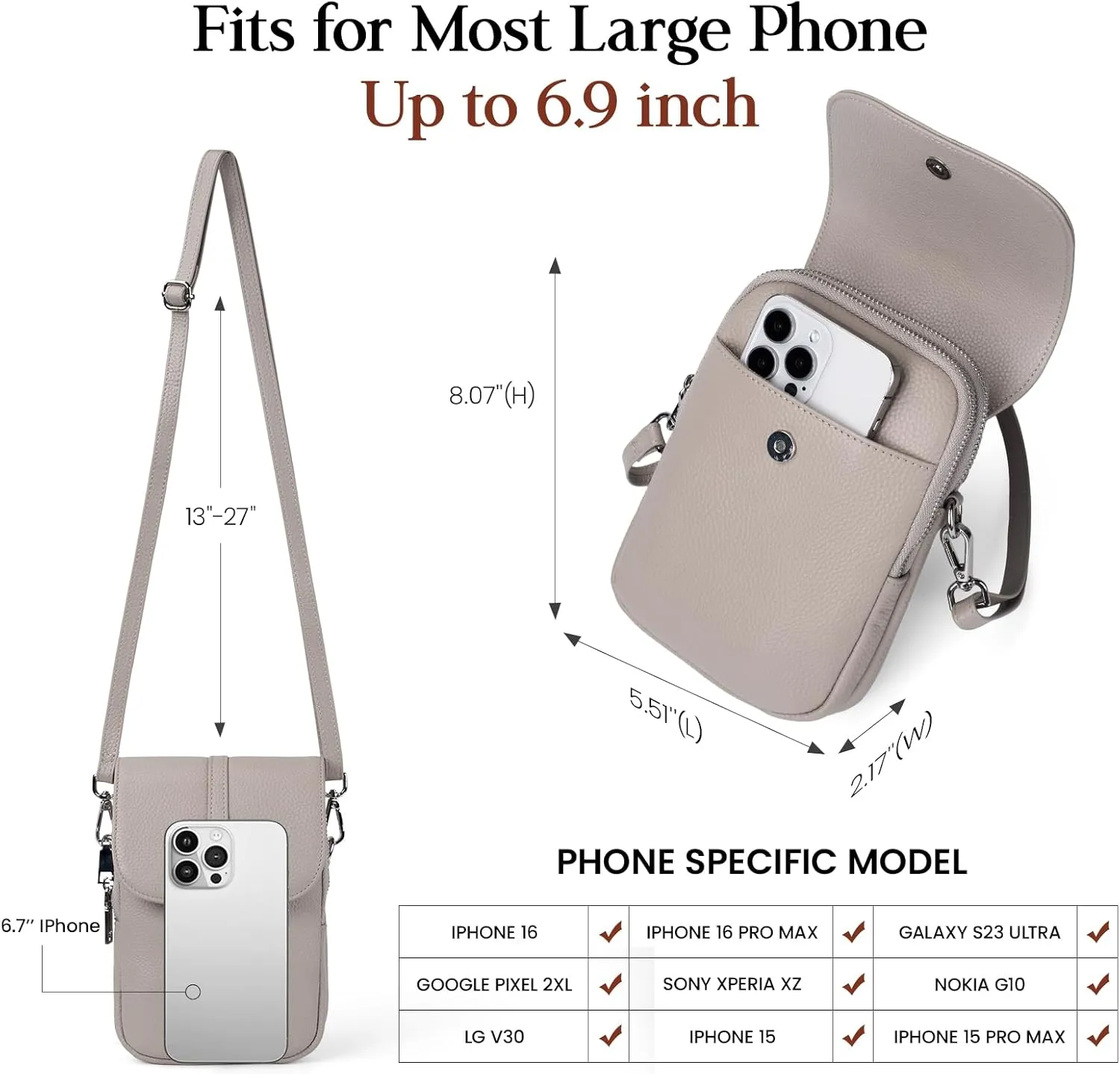 befen Genuine Leather Small Crossbody Bags for Women, Multi Pocket Cell Phone Crossbody Purse with RFID Blocking Card Slots
