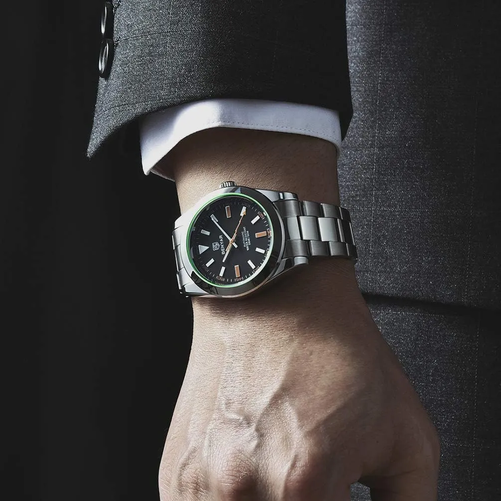BENYAR Classic Men's Automatic Mechanical Watch Stainless Steel Strap Waterproof Luminous Simple Business Sports Wristwatch