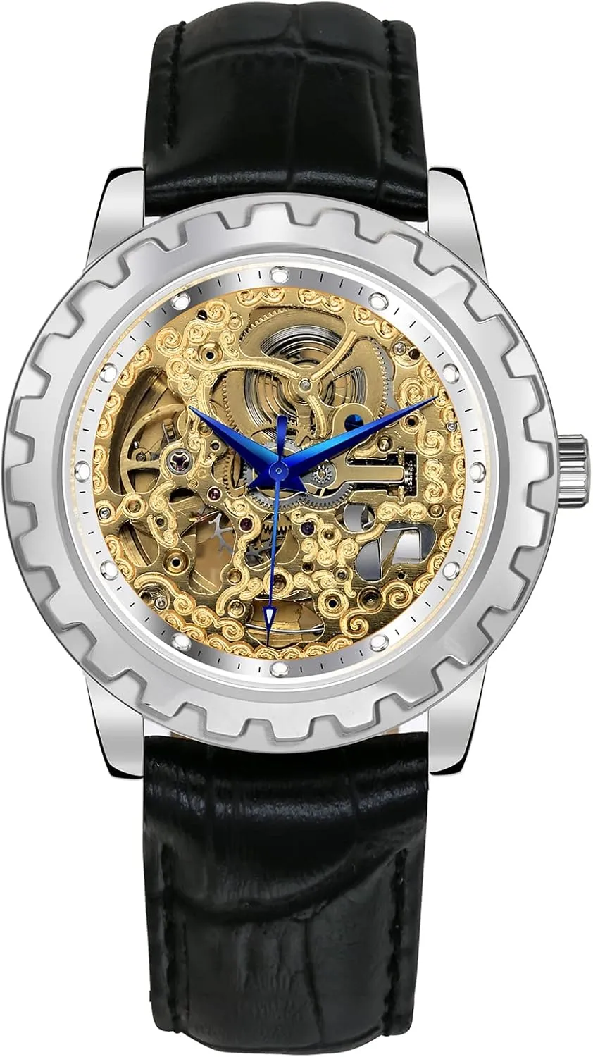 BERNY Gold Watches for Men Automatic Men's Wristwatch Skeleton Luxury Dress Mechanical Mens Watch Exhibition Back Cover Luminous Hour Marker Waterproof