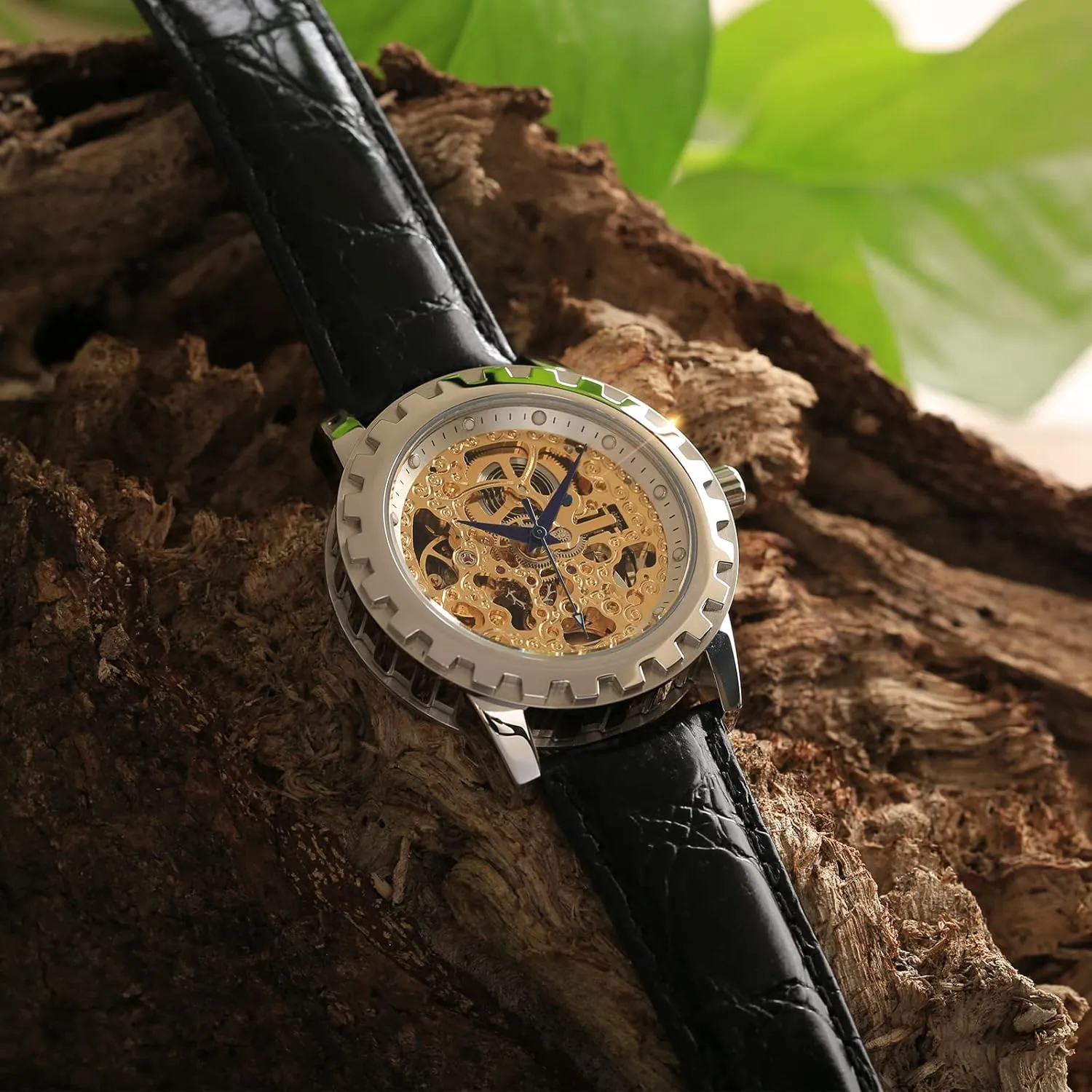 BERNY Gold Watches for Men Automatic Men's Wristwatch Skeleton Luxury Dress Mechanical Mens Watch Exhibition Back Cover Luminous Hour Marker Waterproof