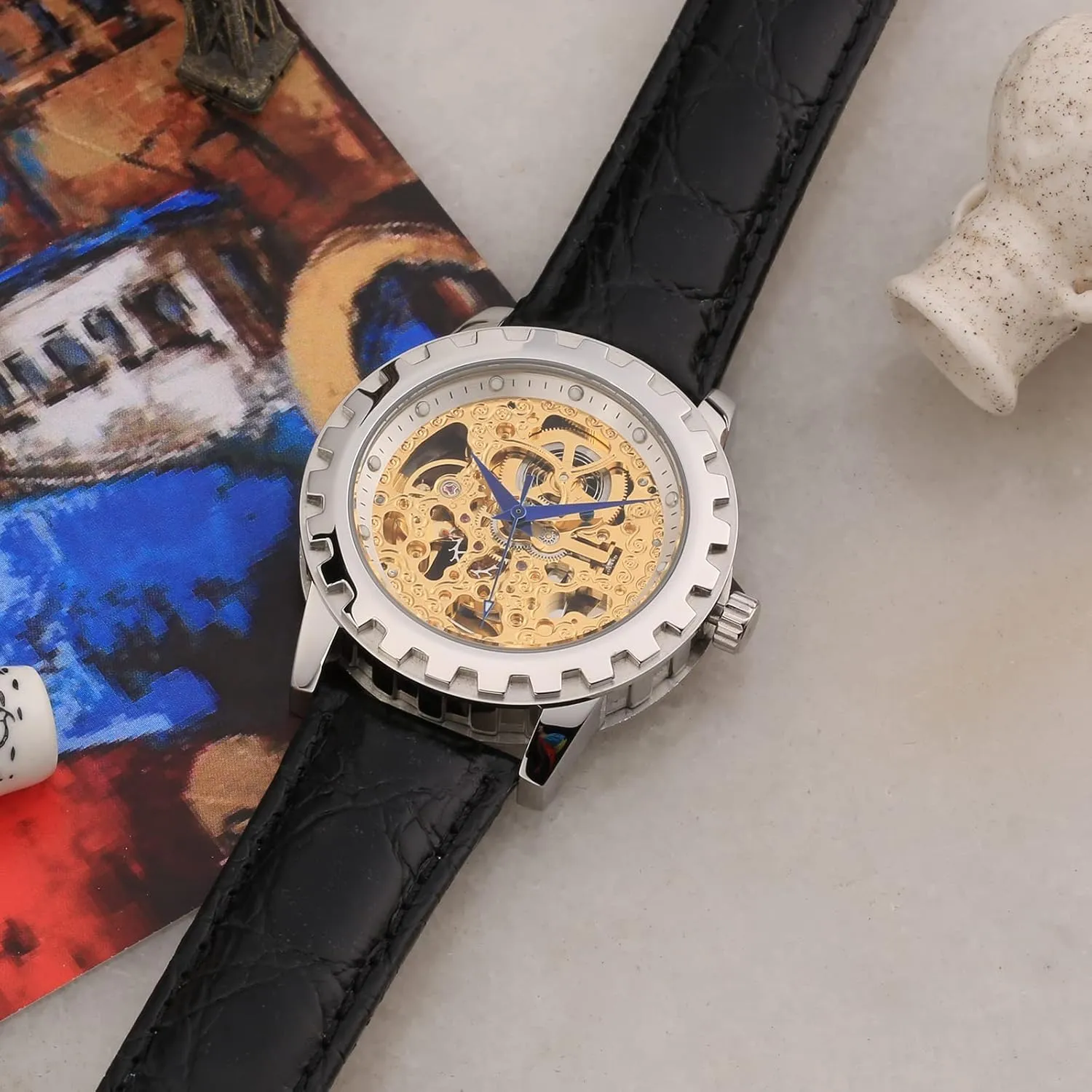BERNY Gold Watches for Men Automatic Men's Wristwatch Skeleton Luxury Dress Mechanical Mens Watch Exhibition Back Cover Luminous Hour Marker Waterproof
