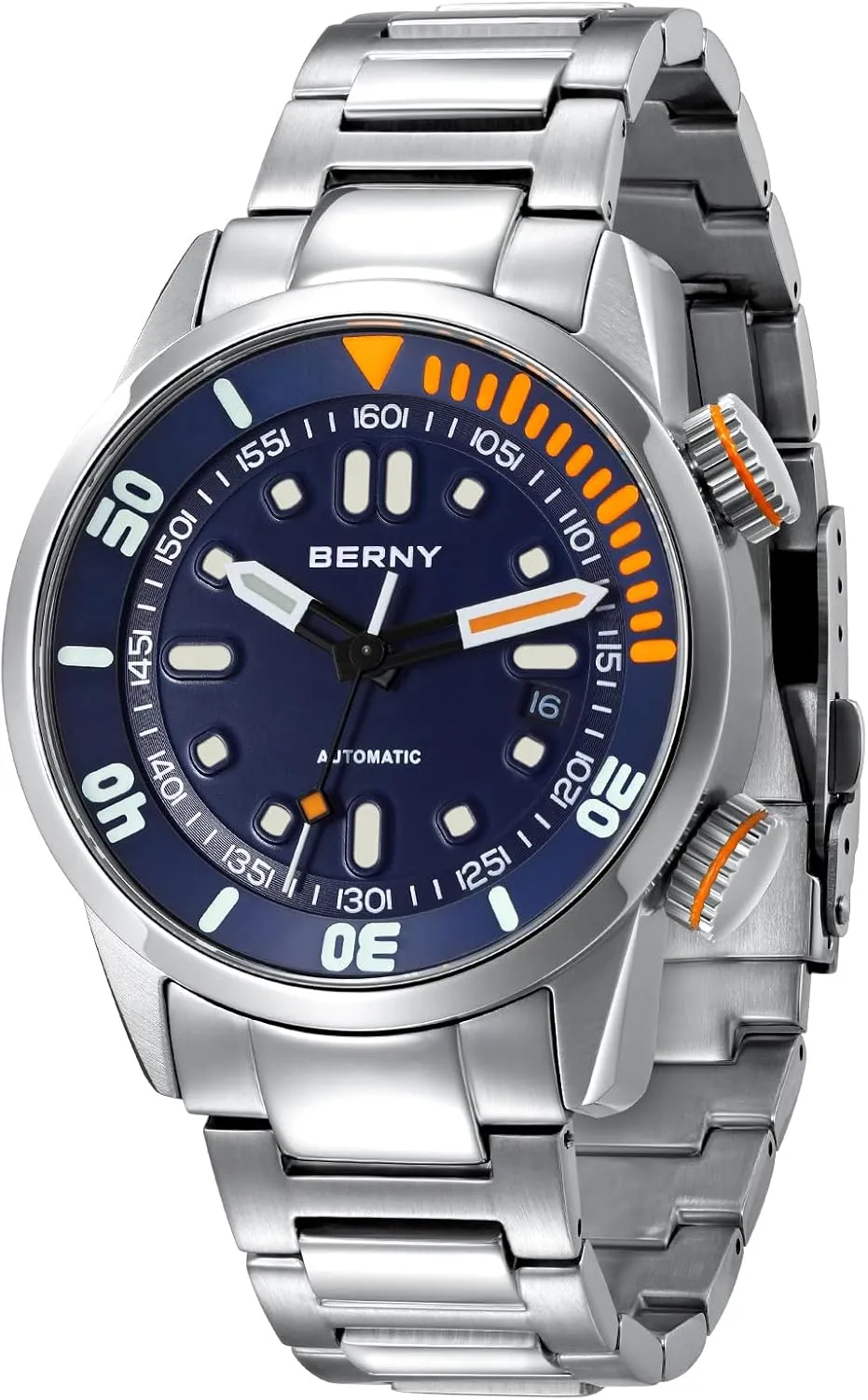 BERNY Men's Dive Watch, Fashion Mechanical Automatic Watches for Men, 20AMT Waterproof Male Wrist Watch, Super Luminous Sapphire Glass All Stainless Steel Luxury Birthday Presents