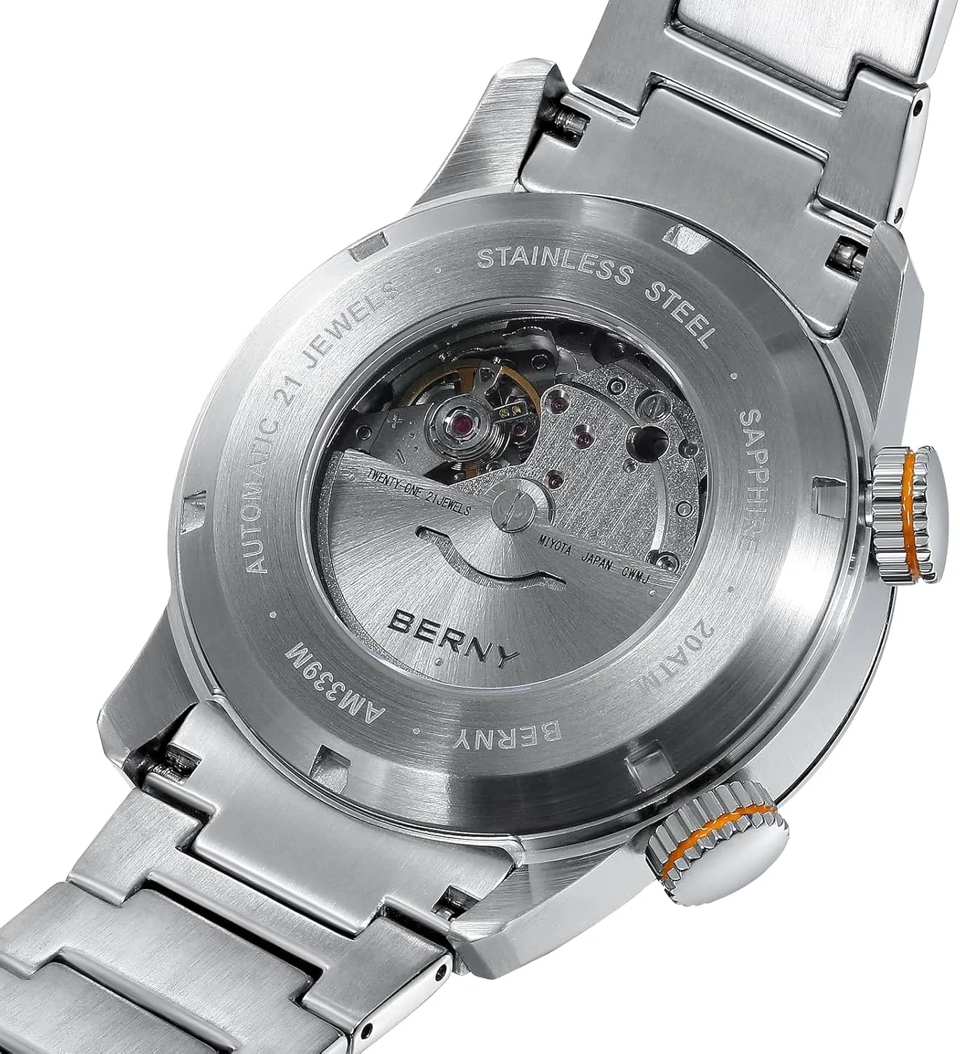 BERNY Men's Dive Watch, Fashion Mechanical Automatic Watches for Men, 20AMT Waterproof Male Wrist Watch, Super Luminous Sapphire Glass All Stainless Steel Luxury Birthday Presents