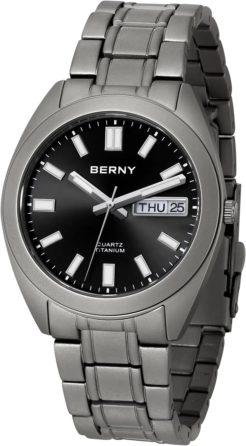 BERNY Titanium Watch for Men Japanese Quartz Movement Titanium Analog Quartz Watches 10ATM Waterproof Super Luminous