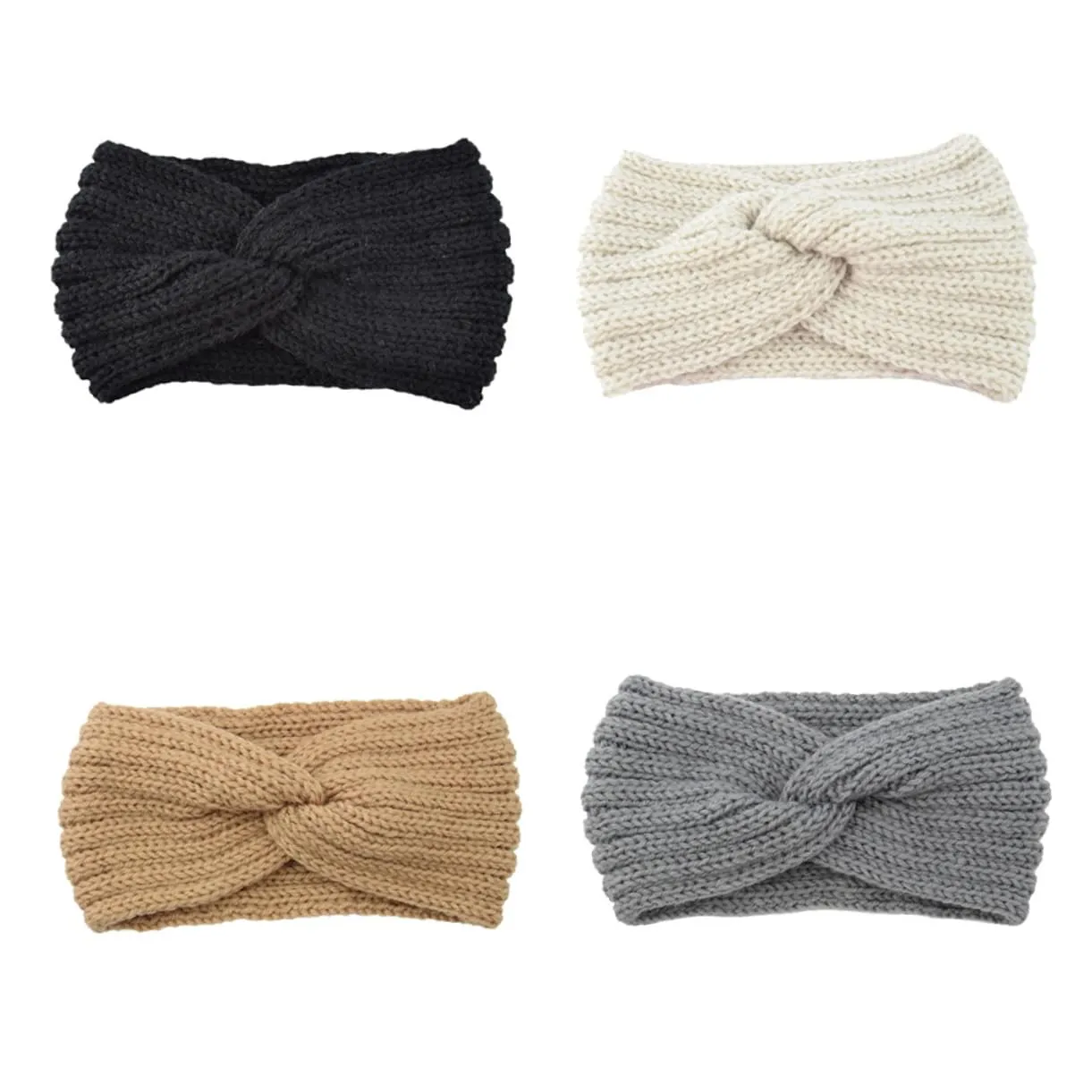 BESPORTBLE 4Pcs Cross Wool Headband for Women Hair Accessories Fashionable Elastic Headwraps Black Beige Grey for Keeping Warm and Stylish