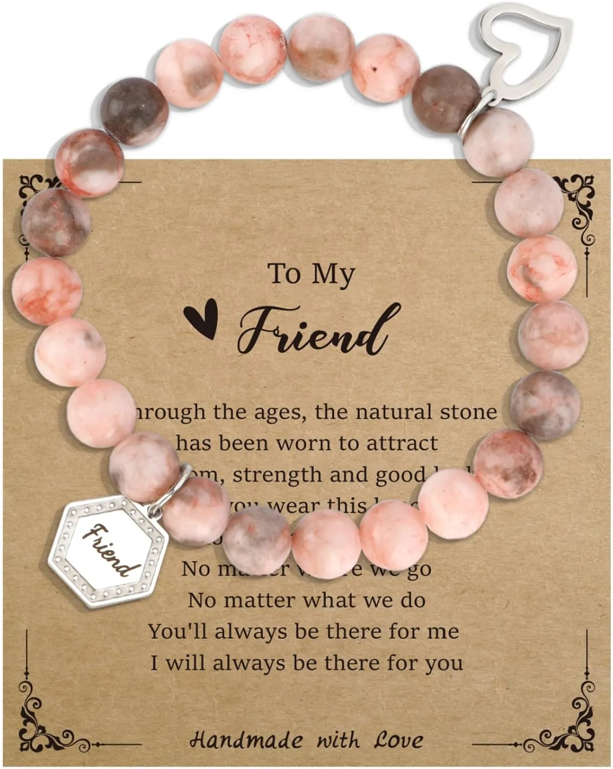 Best Friend Bracelets,Unique Beaded Bracelets for Friend, Pink Bracelet, Gift for Best Friend Bracelets, Delicate Bracelet with Blessing Card, Natural Stone Bracelet
