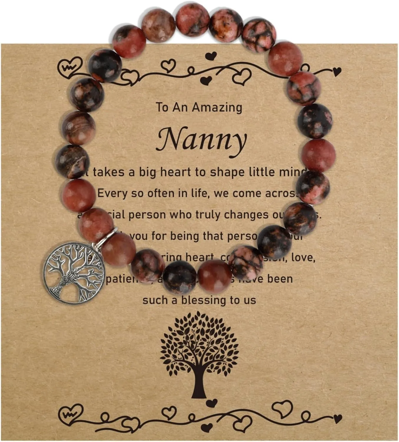 Best Nanny Bracelets,Unique Beaded Bracelets for Nanny, Pink Bracelet, Gift for Best Nanny Bracelets, Delicate Bracelet with Blessing Card, Natural Stone Bracelet