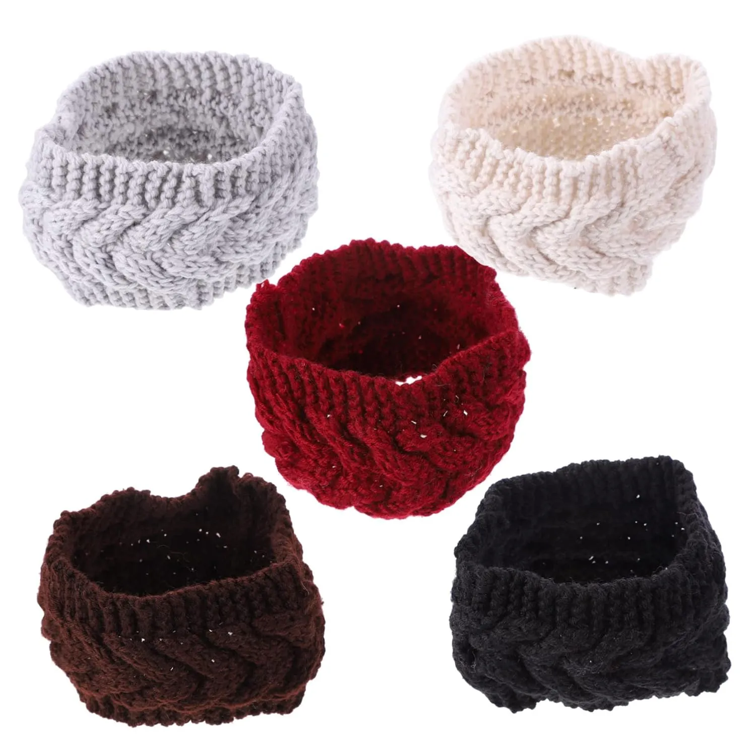 BESTYASH 5pcs Knitted Warm Headbands for Women Ear Warmer Hairbands Elastic Turban Wraps Grey for Outdoor Activities Daily Use