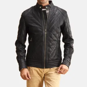 BIKER-1437 MUSH Quilted Black Leather Jacket