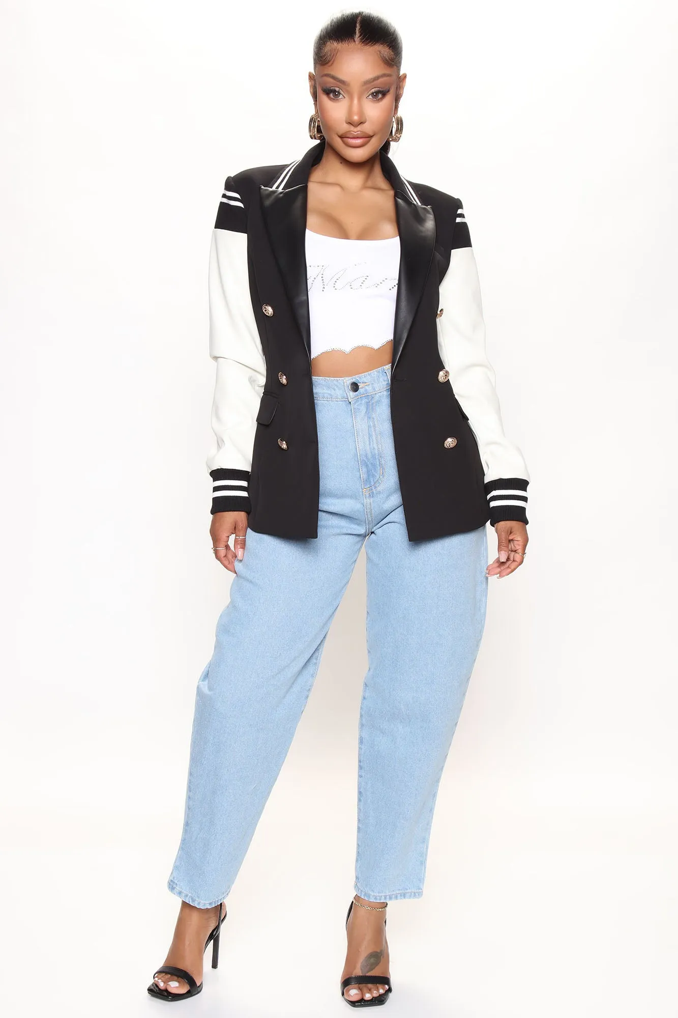 Blaire Bomber Blazer - Black/White