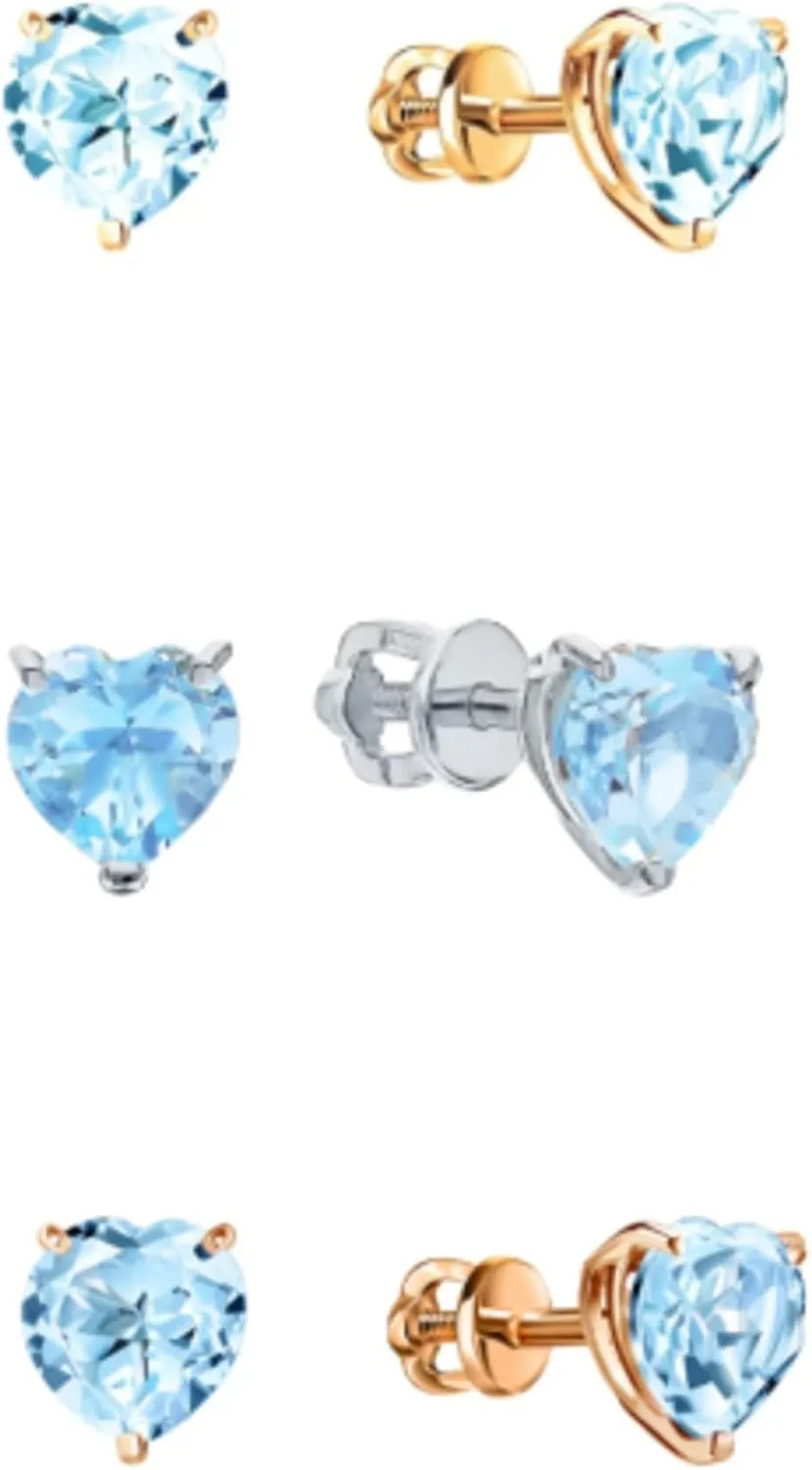 Blue Heart Stud Earrings, 14K Gold Heart (1.86 ct) Blue Topaz Earrings, Elegant Topaz Studs, Gift for Women, Minimalist Birthstone.