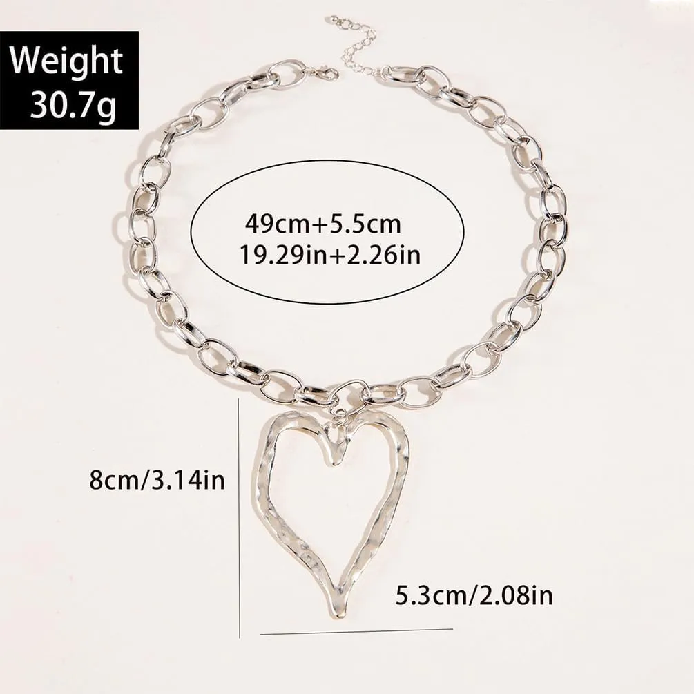 Bold Big Chunky Gold Heart Necklace for Women, Unique Large Thick Hollow Love Heart Pendant Chain Choker Necklaces Punk Party Prom Y2K Jewelry Gifts