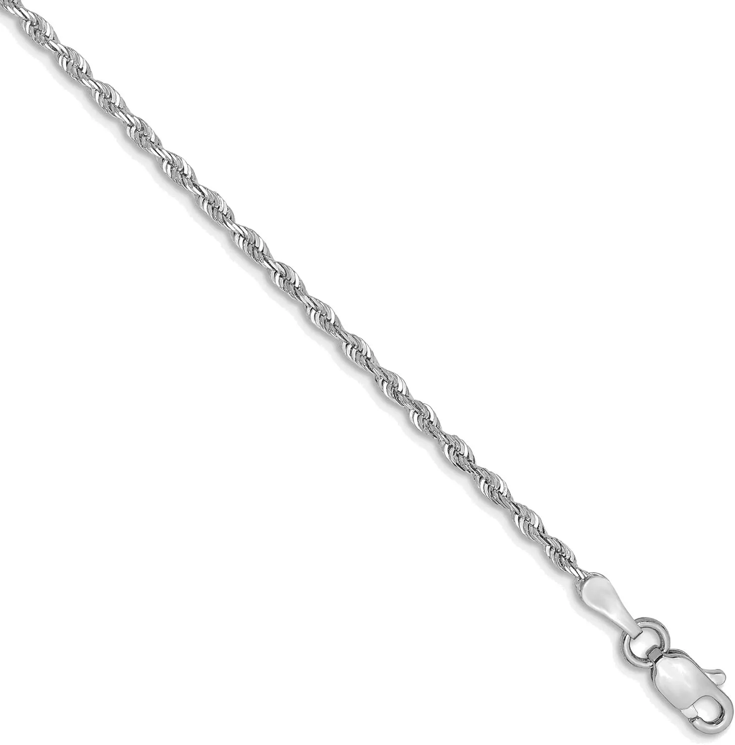 Bonyak Jewelry 10k White Gold 1.85mm Diamond-Cut Quadruple Rope Chain Anklet Delicate