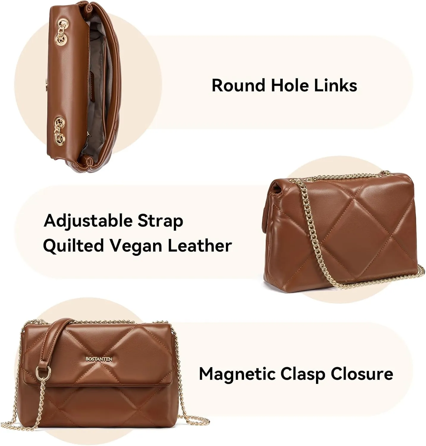 BOSTANTEN Crossbody Bags for Women Small Purse Vegan Leather Quilted Shoulder Bag With Chain Trendy Ladies Handbags