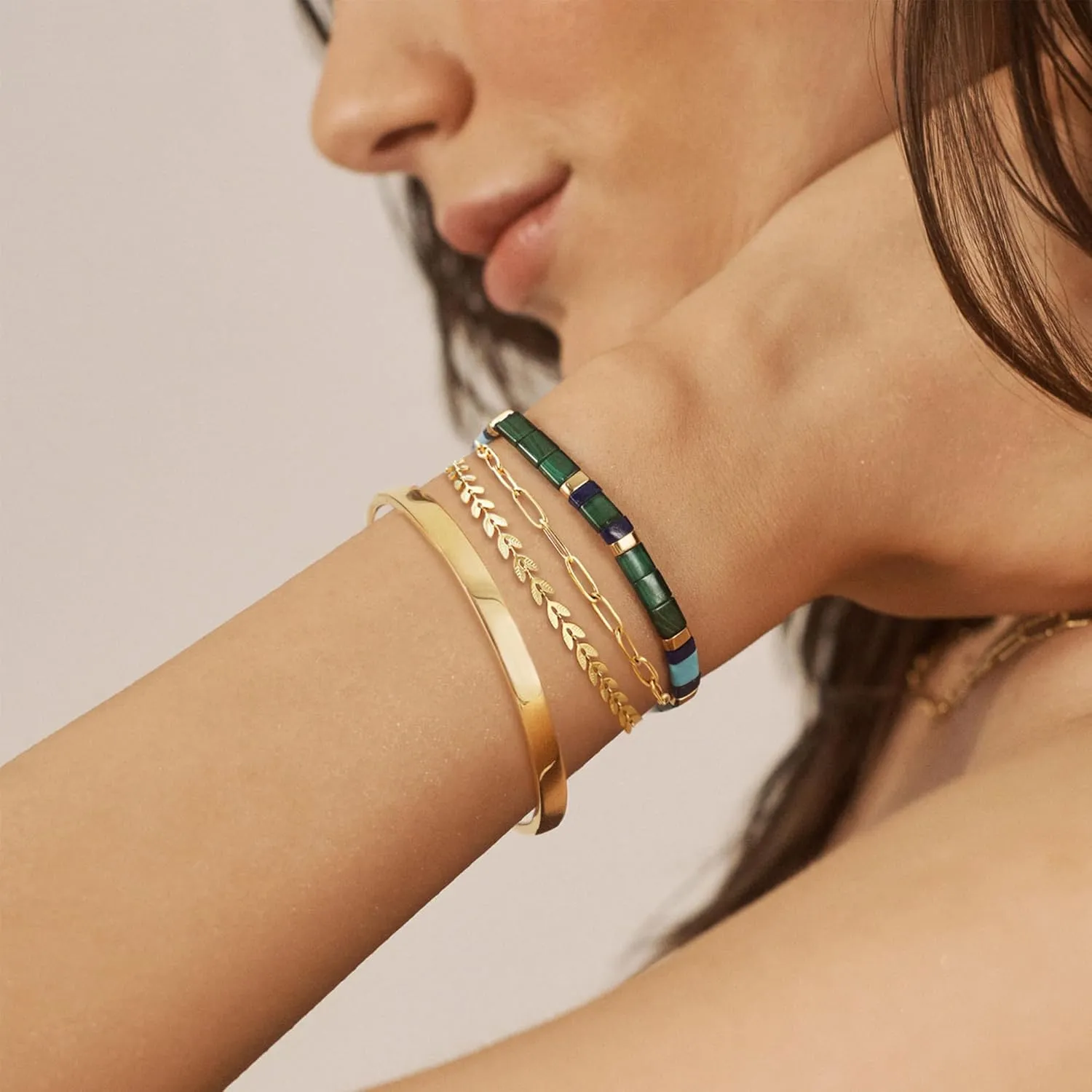 Bracelet for Women Set Dianty Gold/Silver Bangle Cuff Adjustable Paperclip Rope Bar Cuban Bead Leaf Snake Chain Bracelets Layered Chunky Link Bracelets Stack Trendy Jewelry Gifts