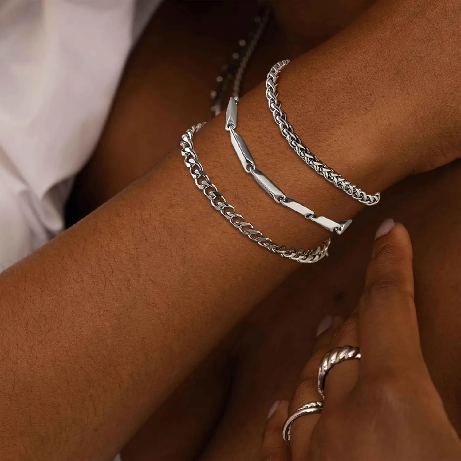 Bracelet for Women Set Dianty Gold/Silver Bangle Cuff Adjustable Paperclip Rope Bar Cuban Bead Leaf Snake Chain Bracelets Layered Chunky Link Bracelets Stack Trendy Jewelry Gifts