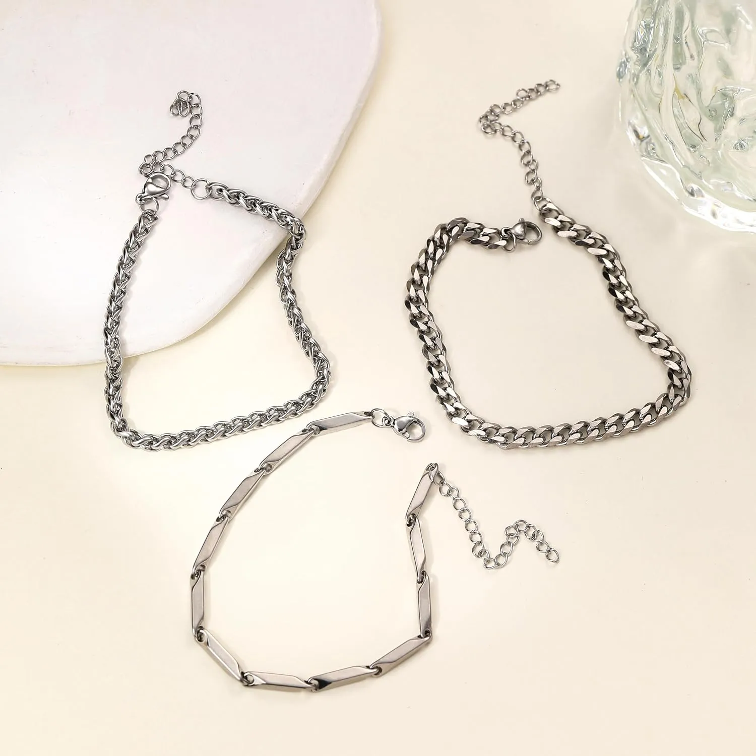 Bracelet for Women Set Dianty Gold/Silver Bangle Cuff Adjustable Paperclip Rope Bar Cuban Bead Leaf Snake Chain Bracelets Layered Chunky Link Bracelets Stack Trendy Jewelry Gifts