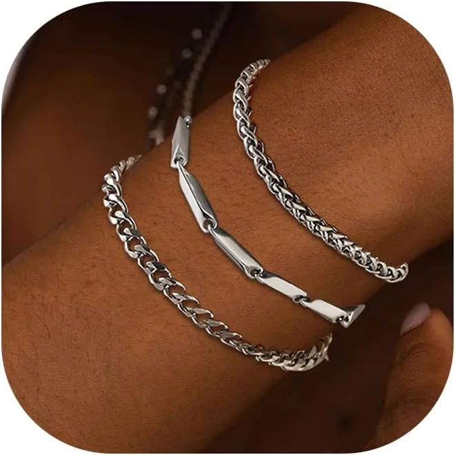 Bracelet for Women Set Dianty Gold/Silver Bangle Cuff Adjustable Paperclip Rope Bar Cuban Bead Leaf Snake Chain Bracelets Layered Chunky Link Bracelets Stack Trendy Jewelry Gifts