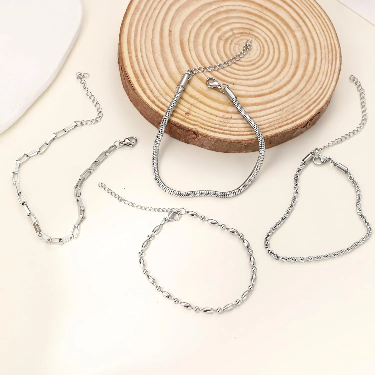 Bracelet for Women Set Dianty Gold/Silver Bangle Cuff Adjustable Paperclip Rope Bar Cuban Bead Leaf Snake Chain Bracelets Layered Chunky Link Bracelets Stack Trendy Jewelry Gifts