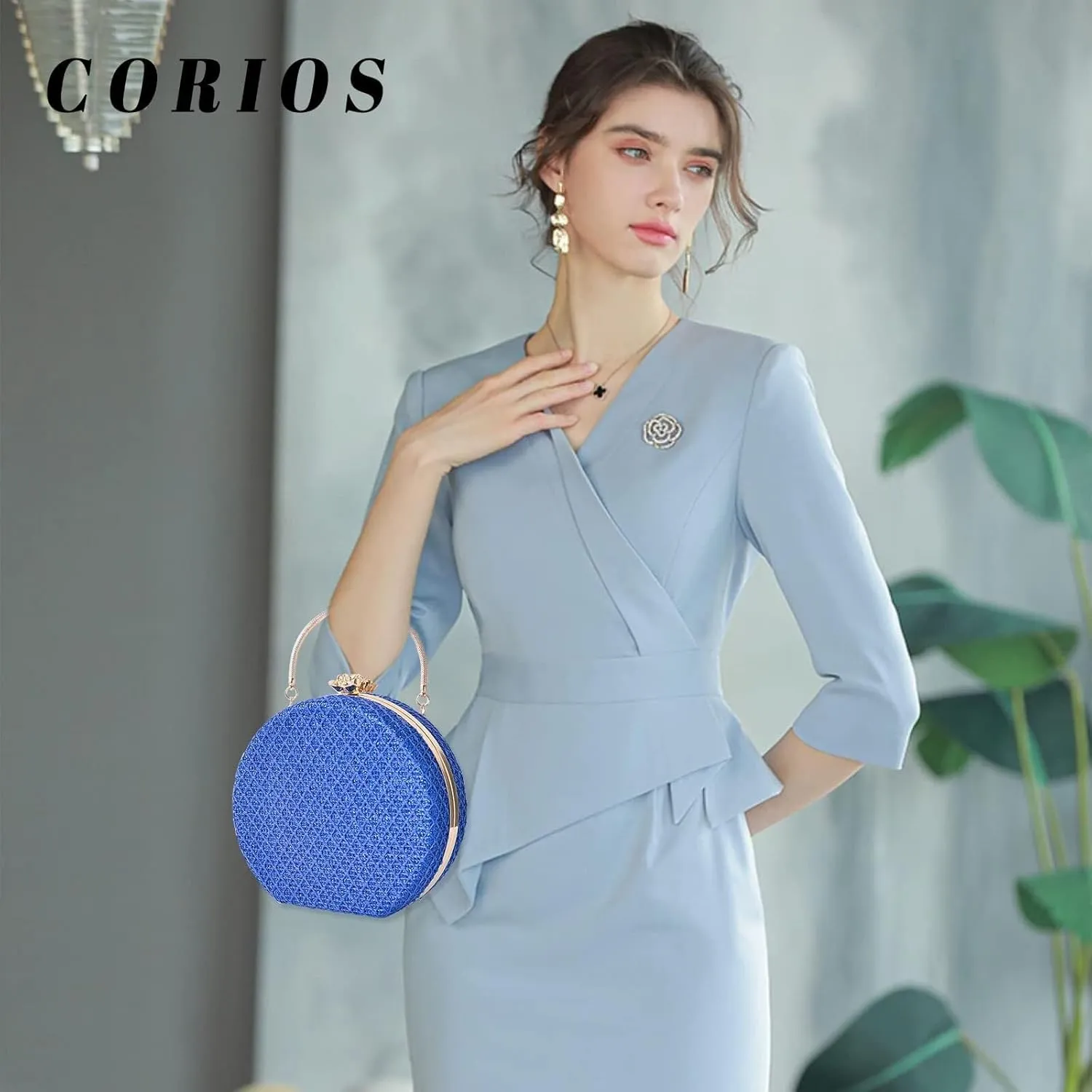 Bridal Wedding Purse PU Leather Formal Crossbody Women's Evening Handbags Luxury Round Clutch Purse Shoulder